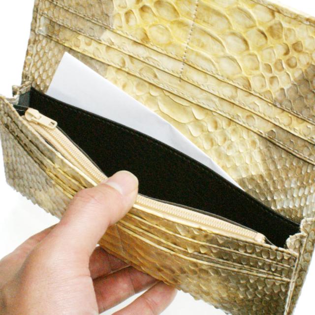 長財布 メンズ レディース パイソン 財布 笹マチ型 小銭入れあり 無双仕様 長札 ロング ウォレット へび革 パイソン革 蛇革 本革財布 日本製 手染め P10_8