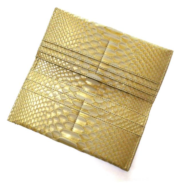 長財布 本革 パイソン 財布 サイフ メンズ レディース 薄型 束入 長札 蛇革 ヘビ革 レザー マチ無し 小銭入れ無し 日本製 本革長財布 日本製 金 ゼブラ柄 ゴールド