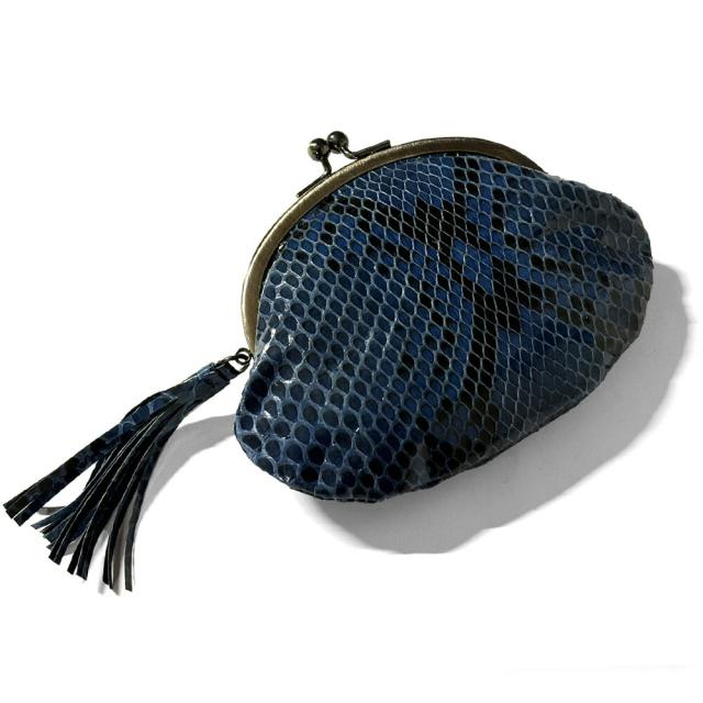 がま口 口金 がま口財布 レディース メンズ 本革 パイソン グレージング 藍染