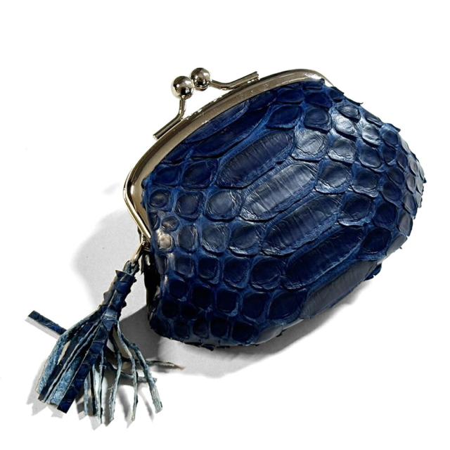 ミニがま口 がま口 口金 がま口財布 レディース メンズ 本革 パイソン 藍染