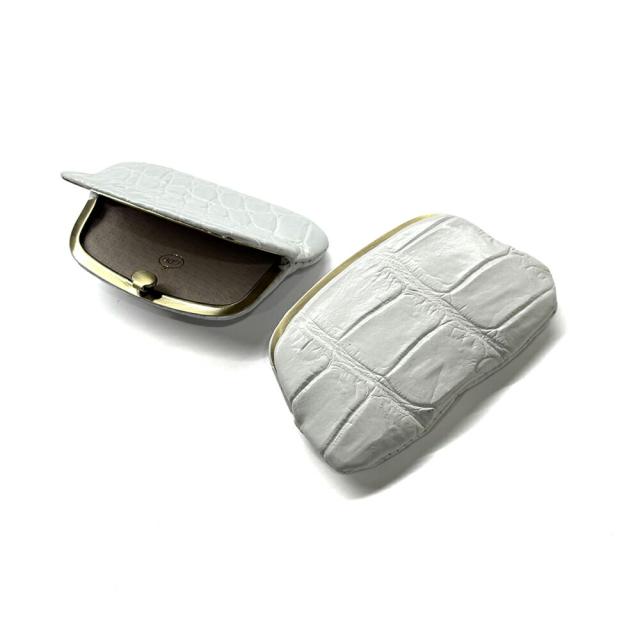 天溝がま口 小銭入れ 極薄 極薄がま口  天溝押口 天溝 口金 薄型 薄い スリム コンパクト ケース コンパクト財布 日本製 本革 レディース  本革 クロコダイル セミブリリアント ホワイト