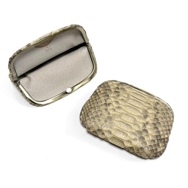 天溝がま口 がま口 がま口ポーチ がま口小物入れ 天溝押口 天溝 口金 薄型 薄い スリム 日本製 本革 パイソン マット