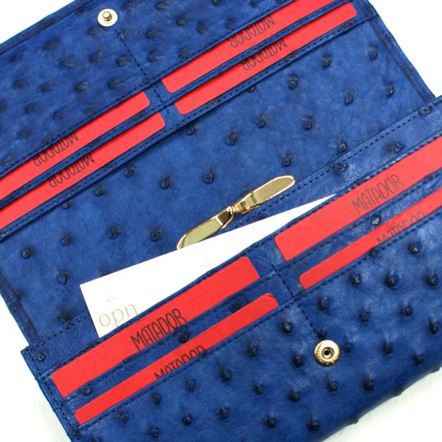 がま口長財布 レディース 長財布 ガマ口財布 オーストリッチ革 駝鳥革 無双仕様 本革 本皮 レザー 財布 さいふ サイフ 女性 大容量 長札 口金 日本製 藍染_2