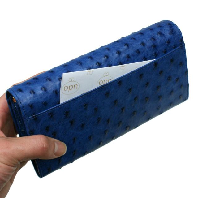 がま口長財布 レディース 長財布 ガマ口財布 オーストリッチ革 駝鳥革 無双仕様 本革 本皮 レザー 財布 さいふ サイフ 女性 大容量 長札 口金 日本製 藍染_4