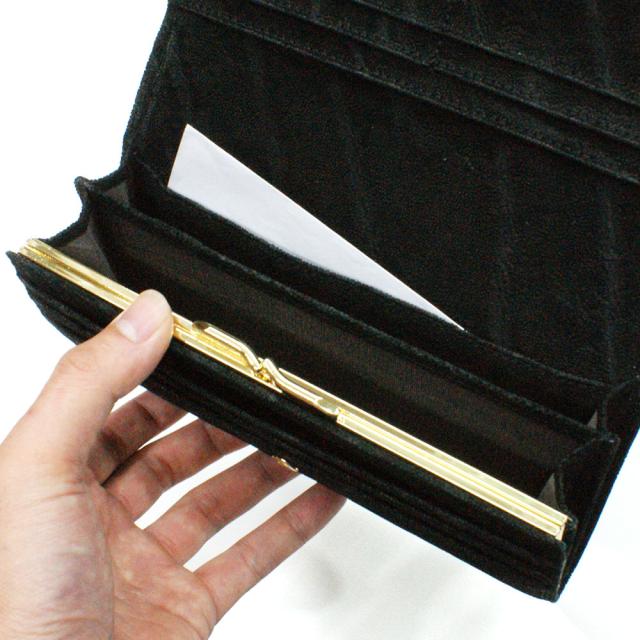 がま口長財布 レディース 長財布 ガマ口財布 象革 ゾウ革 エレファント 無双仕様 本革 本皮 レザー 財布 さいふ サイフ 女性 大容量 長札 口金 日本製 ブラック 黒_2