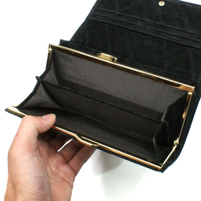 がま口長財布 レディース 長財布 ガマ口財布 象革 ゾウ革 エレファント 無双仕様 本革 本皮 レザー 財布 さいふ サイフ 女性 大容量 長札 口金 日本製 ブラック 黒_3