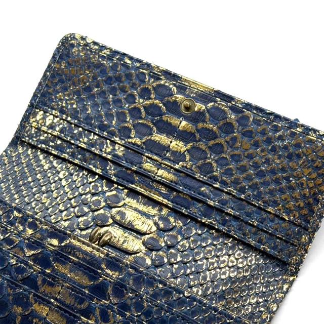 パイソン 財布 がま口 長財布 かぶせ型 / 本革 パイソン革