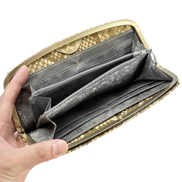 天溝がま口 長財布 がま口 がま口長財布 財布 がま口財布 天溝押口 くし型 天溝 口金 薄型 薄い スリム 日本製 本革 レディース 本革 パイソン 財布 モラレス パール_4