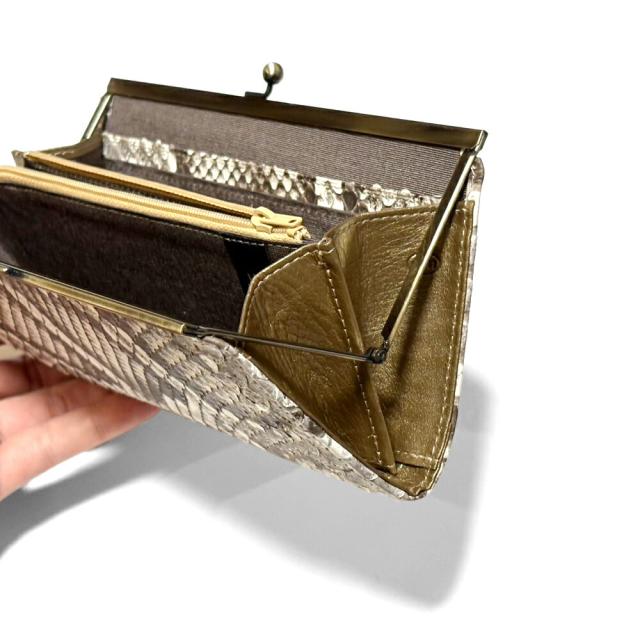 長財布 レディース がま口 パイソン 財布 本革 蛇革 モラレス マット