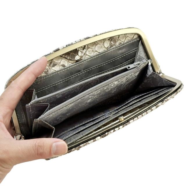 天溝がま口 長財布 がま口 がま口長財布 財布 がま口財布 天溝押口 くし型 天溝 口金 薄型 薄い スリム 日本製 本革 レディース 本革 パイソン 財布 モラレス マット_4