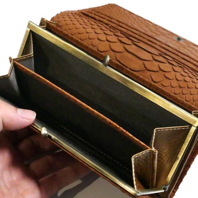 パイソン 財布 がま口 長財布 かぶせ型 / 本革 パイソン革 ダイヤモンドパイソン マット_7