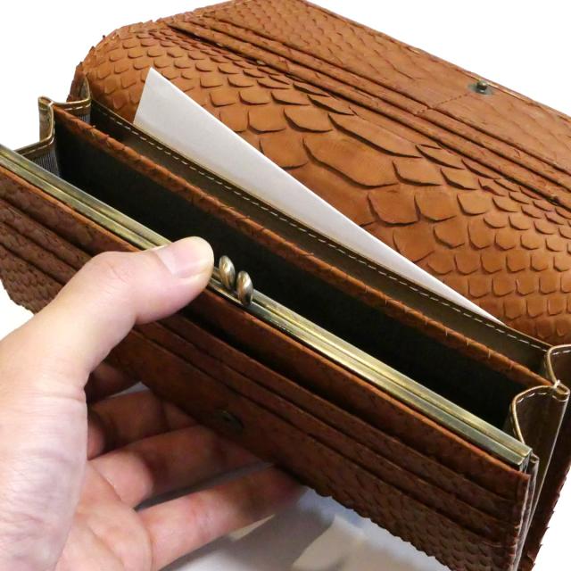 パイソン 財布 がま口 長財布 かぶせ型 / 本革 パイソン革 ダイヤモンドパイソン マット_8