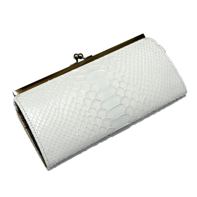 パイソン 財布 長財布 レディース がま口 本革 蛇革 ホワイト 財布 がまぐち 小銭入れ カード入れ 大容量 小銭入れ