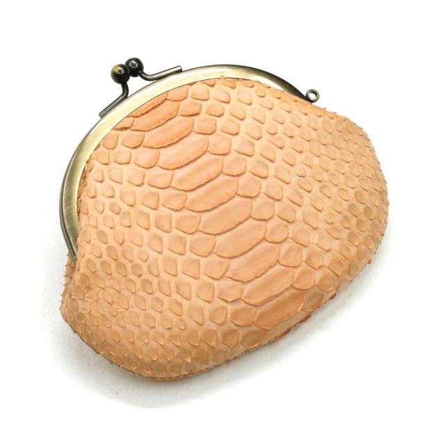 がま口 財布 小銭入れ  レディース ケース 小銭入れ 日本製 口金 パイソン革 蛇革 ヘビ革 ガマ口財布 財布 サイフ 本革がま口 レザーがま口 ハーフブリーチ オレンジ