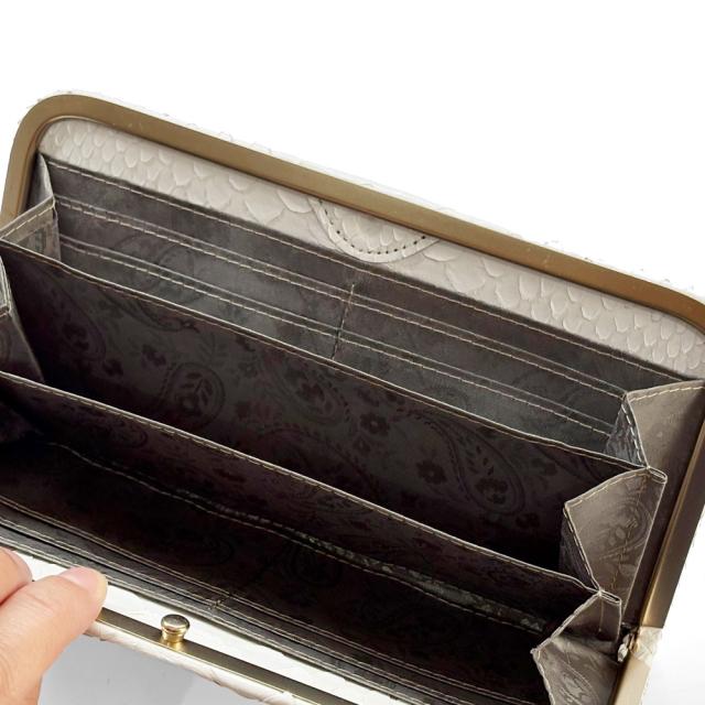 天溝がま口 パイソン 財布 長財布 がま口 がま口長財布 がま口財布 天溝押口 角丸型 天溝 口金 薄型 薄い スリム 日本製 本革 レディース 本革 ホワイト_5