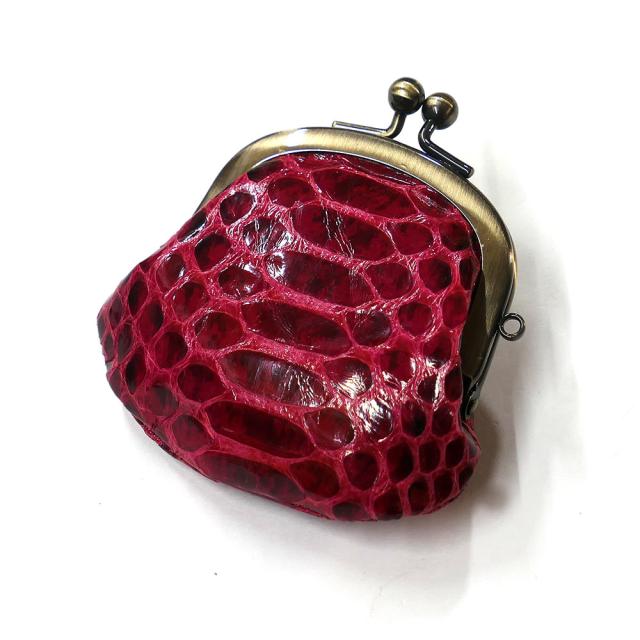 ケース がま口 レディース コンパクト mini 小さい 小銭入れ がま口財布 パイソン 蛇革 ヘビ革 本革 レザー 財布 さいふ 日本製 ナチュラルレッド