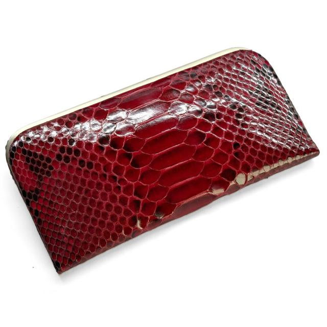 天溝がま口 パイソン 財布 長財布 がま口 がま口長財布 がま口財布 天溝押口 角丸型 天溝 口金 薄型 薄い スリム 日本製 本革 レディース 本革 グレージング レッド