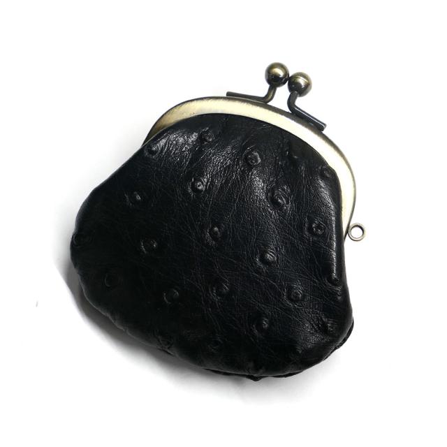 ケース がま口 レディース メンズ コンパクト ミニがま mini 小さい 小銭入れ がま口財布 駝鳥革 オーストリッチレザー 本革 レザー 財布 日本製 黒 ブラック