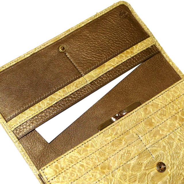 パイソン 財布 がま口 長財布 がま口財布 かぶせ レディース 本革 ダイヤモンドパイソン ヘビ革 蛇革 へび革 ペイズリー ２_3