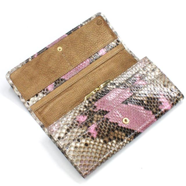 パイソン 財布 がま口 長財布 小銭入れあり レディース財布 パイソン革 蛇革 ヘビ革 財布 カード収納 ポケット収納 仕切り収納 大容量 レザー 長札 日本製 口金 ガマ口財布 サイフ 本革がま口 手染め グレージング ピンク パイソン 財布 がま口 長財布 小銭入れあり レディース財布 パイソン革