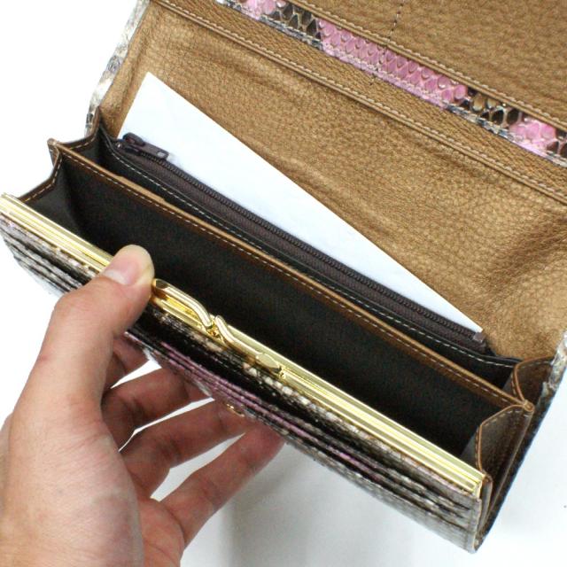 パイソン 財布 がま口 長財布 小銭入れあり レディース財布 パイソン革