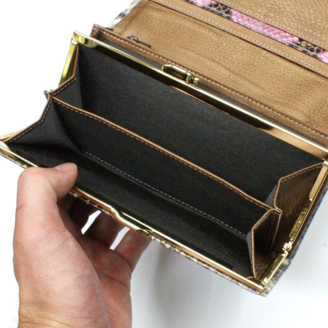 パイソン 財布 がま口 長財布 小銭入れあり レディース財布 パイソン革