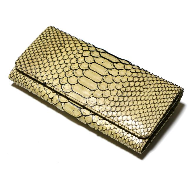 パイソン 財布 長財布 がま口 かぶせ レディース 本革 ヘビ革 ゼブラ ベージュ 2