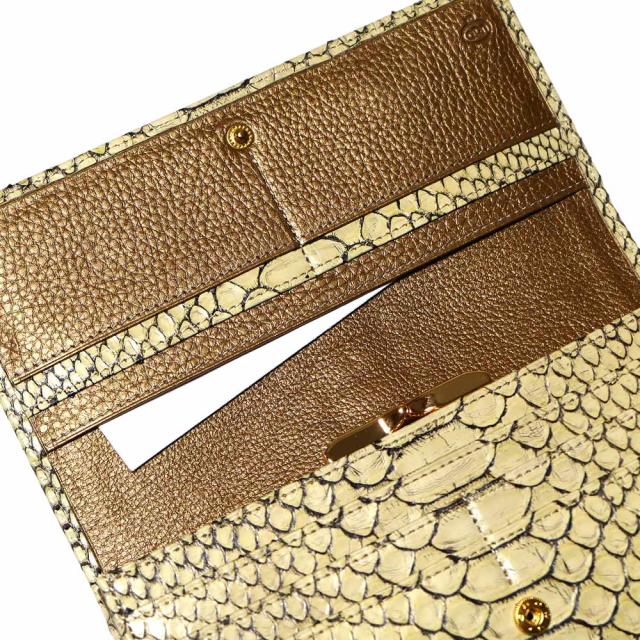 パイソン 財布 長財布 がま口 かぶせ レディース 本革 ヘビ革 ゼブラ ベージュ 2_3