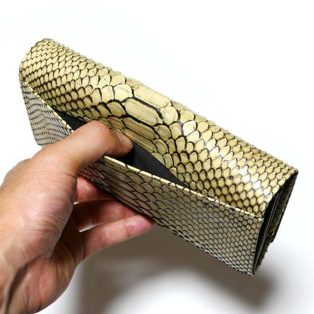 パイソン 財布 長財布 がま口 かぶせ レディース 本革 ヘビ革 ゼブラ ベージュ 2_6
