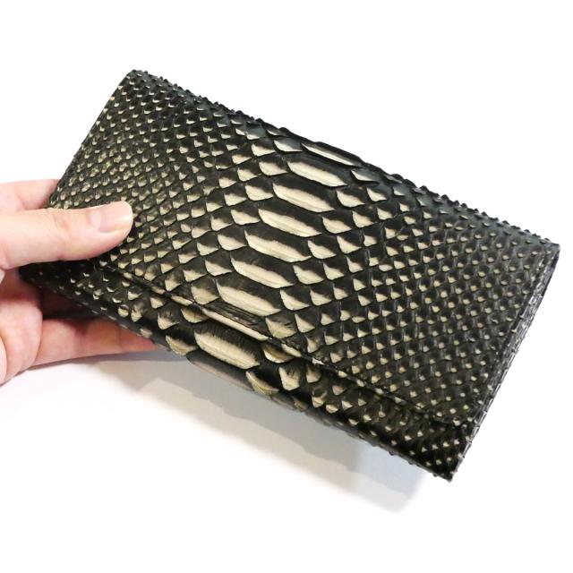 がま口 長財布 かぶせ型 本革 パイソン革 ダイヤモンドパイソン ゼブラ