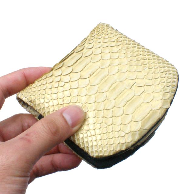 がま口 パイソン 財布 蛇 ヘビ 牛革 口金 袋縫い 柄 ゼブラ ゴールドの