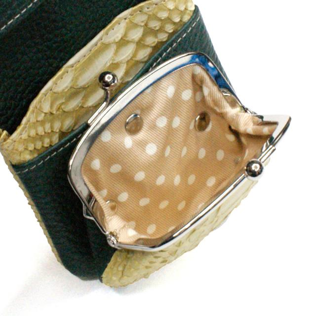 がま口 パイソン 財布 蛇 ヘビ 牛革 口金 袋縫い 柄 ゼブラ ゴールドの