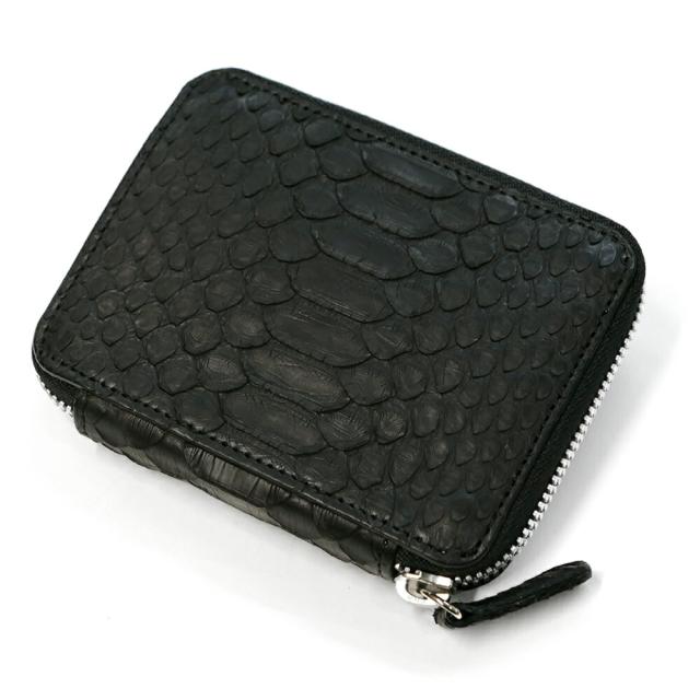 カードケース ラウンドファスナー 本革 パイソン マット じゃばら式 大