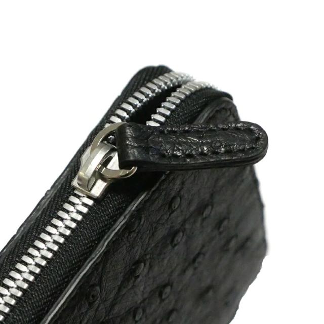 カードケース ラウンドファスナー 本革 オーストリッチ ダチョウ革