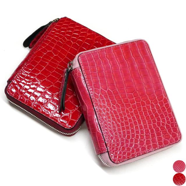 パスポートケース ファスナーカードケース カード入れ 本革 ワニ革 クロコ クロコダイル革 グレージング-1