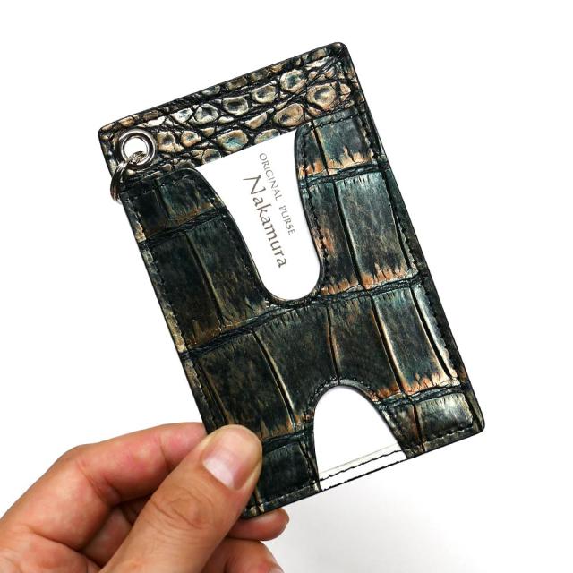 idカードホルダー カードケース 革 レザー クロコダイル革 ワニ革 パス