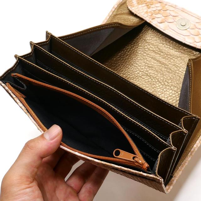 ギャルソン長財布 パイソン 財布 オープンマチ収納 パイソン革 ヘビ革 ダイヤモンドパイソン革 ハーフブリーチ 2_3