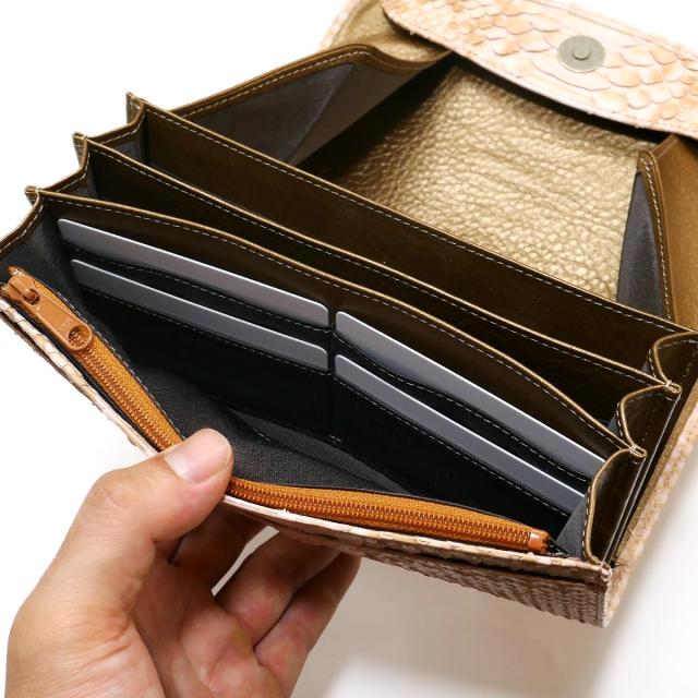 ギャルソン長財布 パイソン 財布 オープンマチ収納 パイソン革 ヘビ革 ダイヤモンドパイソン革 ハーフブリーチ 2_4