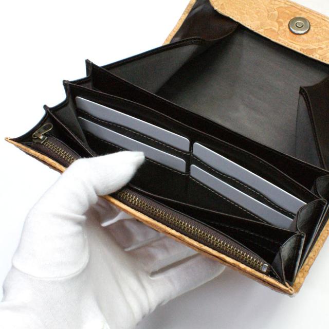 長財布 本革 ギャルソン 財布 ウォレット レディース 財布 オープンマチ付 大容量 ヘビ革 蛇革 パイソン 長札 サイフ さいふ 日本製 ペイズリー柄 オレンジ_4