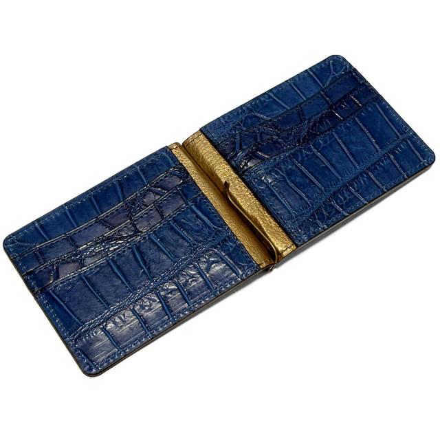 札ばさみ マネークリップ メンズ レディース 本革 クロコダイル 藍染