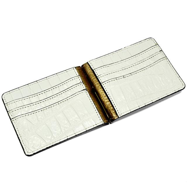 札ばさみ マネークリップ メンズ レディース 本革 クロコダイル ブリリアントホワイト