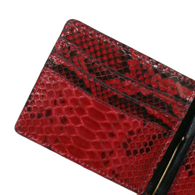 札ばさみ マネークリップ パイソン 財布 折り財布 サイフ さいふ メンズ レディース 薄型 蛇革 パイソン革 ヘビ革 無双仕様 カード収納 ナチュラル レッド 札ばさみ マネークリップ パイソン 財布 折り財布 サイフ さいふ