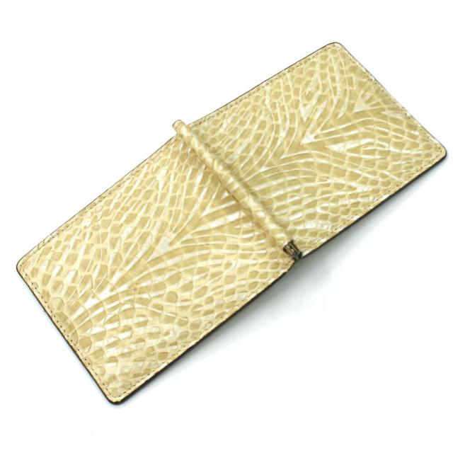 札ばさみ マネークリップ 財布 折り財布 サイフ さいふ メンズ レディース 薄型 蛇革 パイソン革 ヘビ革 無双仕様 カード収納 ウェーブ ベージュ マネークリップ 札ばさみ 財布 メンズ 本革 flatII フラット