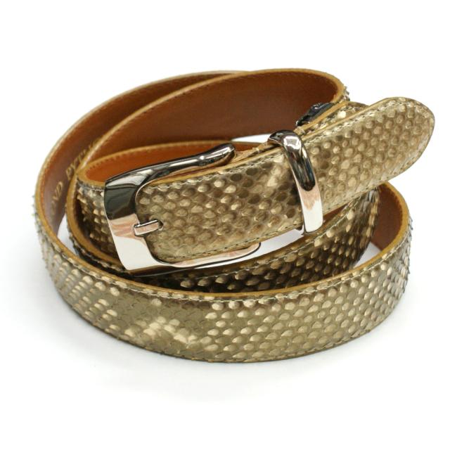 蛇革 ヘビ ベルト ブロンズ ベージュ 3cm幅 パイソン革 栃木レザー 牛革 ヘビ革 メンズベルト レディースベルト