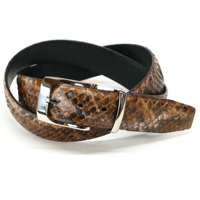 ベルト レザーベルト 本革ベルト 4cm幅 パイソン革 ヘビ革 ダイヤモンドパイソン フロントカット(FC) ハードシェード チョコ