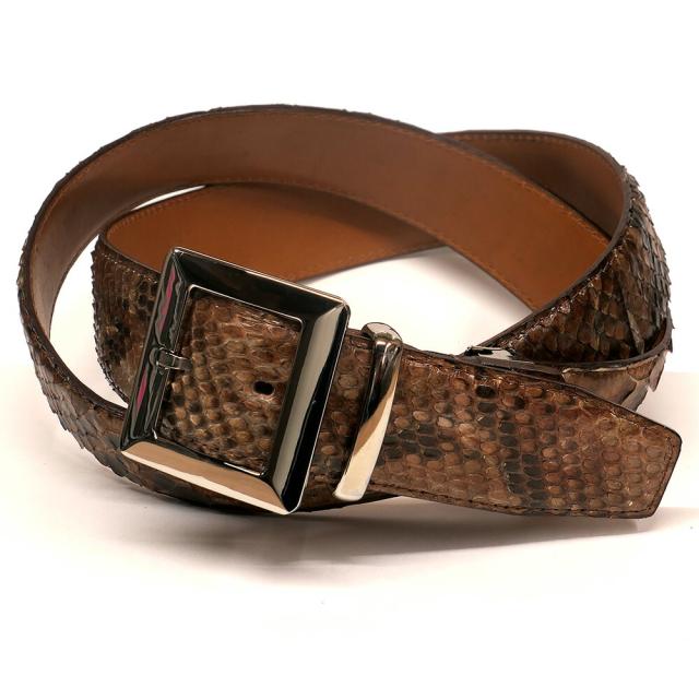 ベルト 本革 メンズ レディース ヘビ革 パイソン 蛇革 レザー ４０ｍｍ幅 ４ｃｍ幅 男性 女性 蛇柄 牛革 大人ベルト 栃木レザー 日本製 オリジナル バックル４角 ハードシェード チョコ