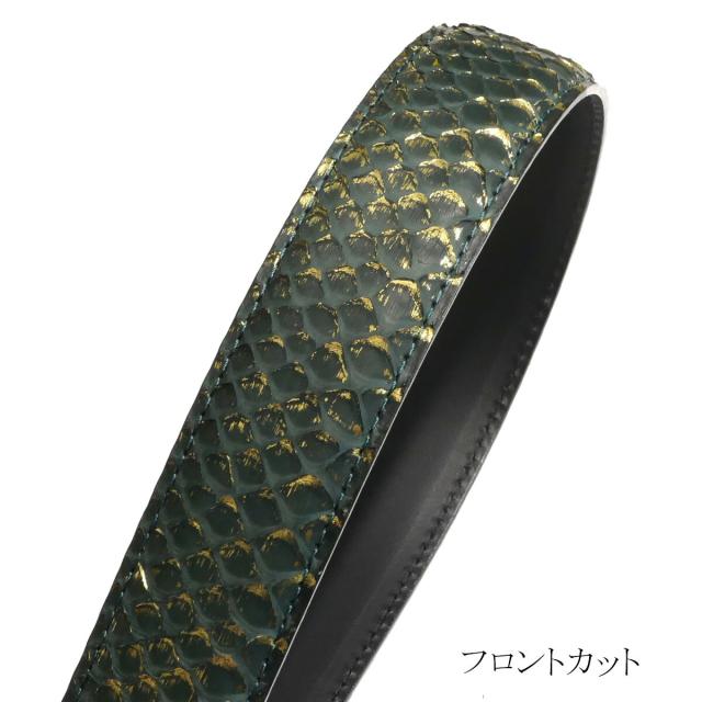 ベルト メンズ 本革 / 3.5cm幅 / パイソン 牛革 / ダイヤモンドパイソン リーフグリーン ゴールド 全２種 / バックカット・フロントカット_6