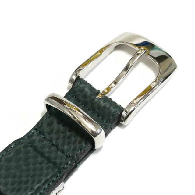 ベルト メンズ 本革 / 3.5cm幅 / パイソン 牛革 / ダイヤモンドパイソン リーフグリーン シルバー 全２種 / バックカット・フロントカット_3
