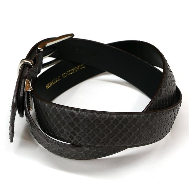 ベルト メンズ パイソン モラレスパイソン 蛇革 牛革 レザー 4cm幅 チャコールグレー_2