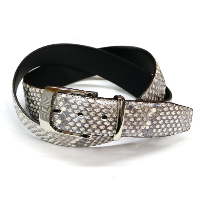 ベルト メンズ パイソン モラレスパイソン 蛇革 牛革 レザー 4cm幅 パール シルバー